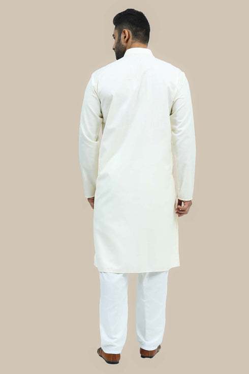 Veshbhoshaa Bluesaanchi Men'S Offwhite Matka Silk Kurta Set